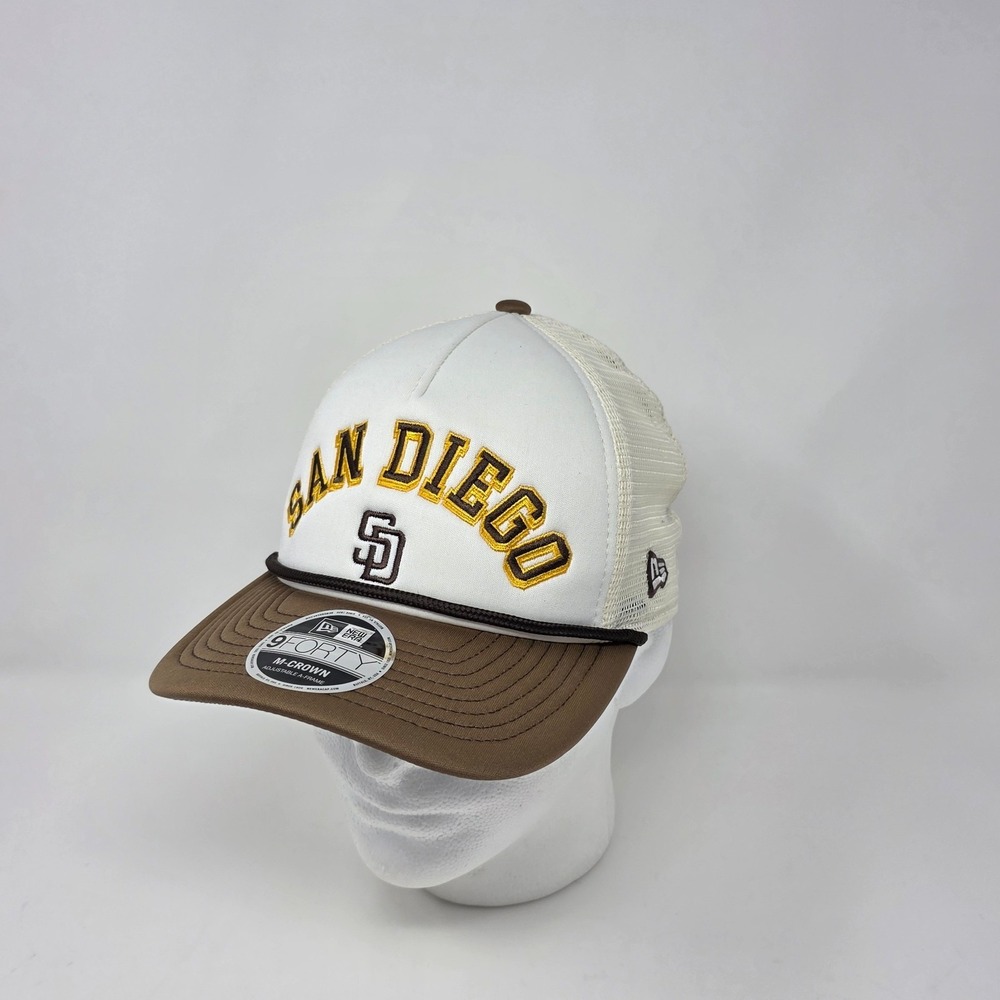 New Era 9FORTY San Diego Padres M-Crown Snapback Hat Arch Logo Spell Out Cap MLB